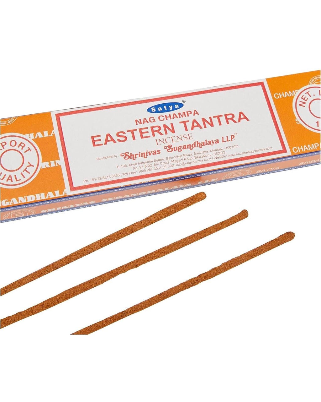 Satya Nag Champa Eastern Tantra 180 grams. 12 boxes x 15 g per box. Premium Handrolled Incense sticks.