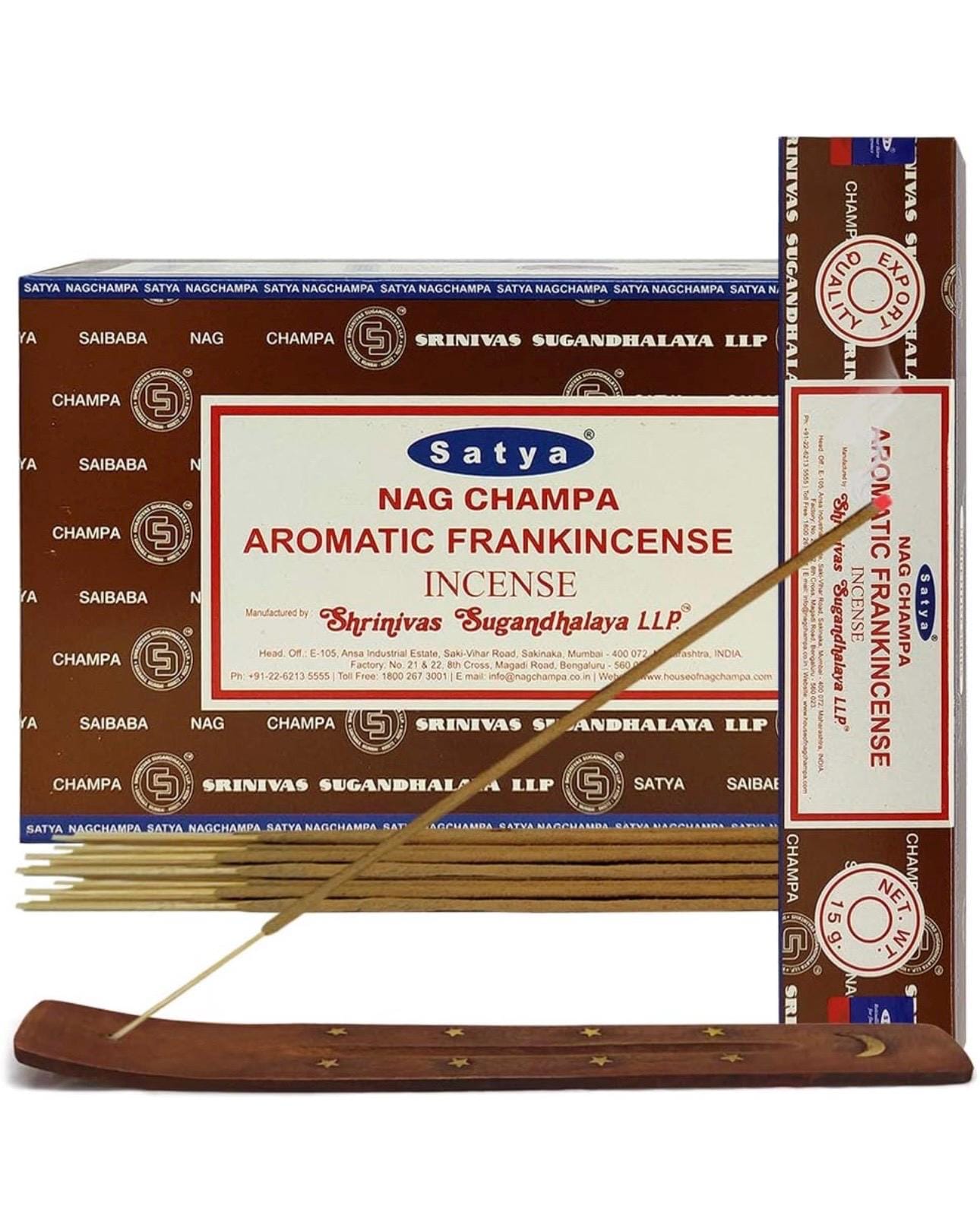 Satya Nag Champa Aromatic Frankincense 180 grams. 12 boxes x 15 g per box. Premium Handrolled Incense sticks.