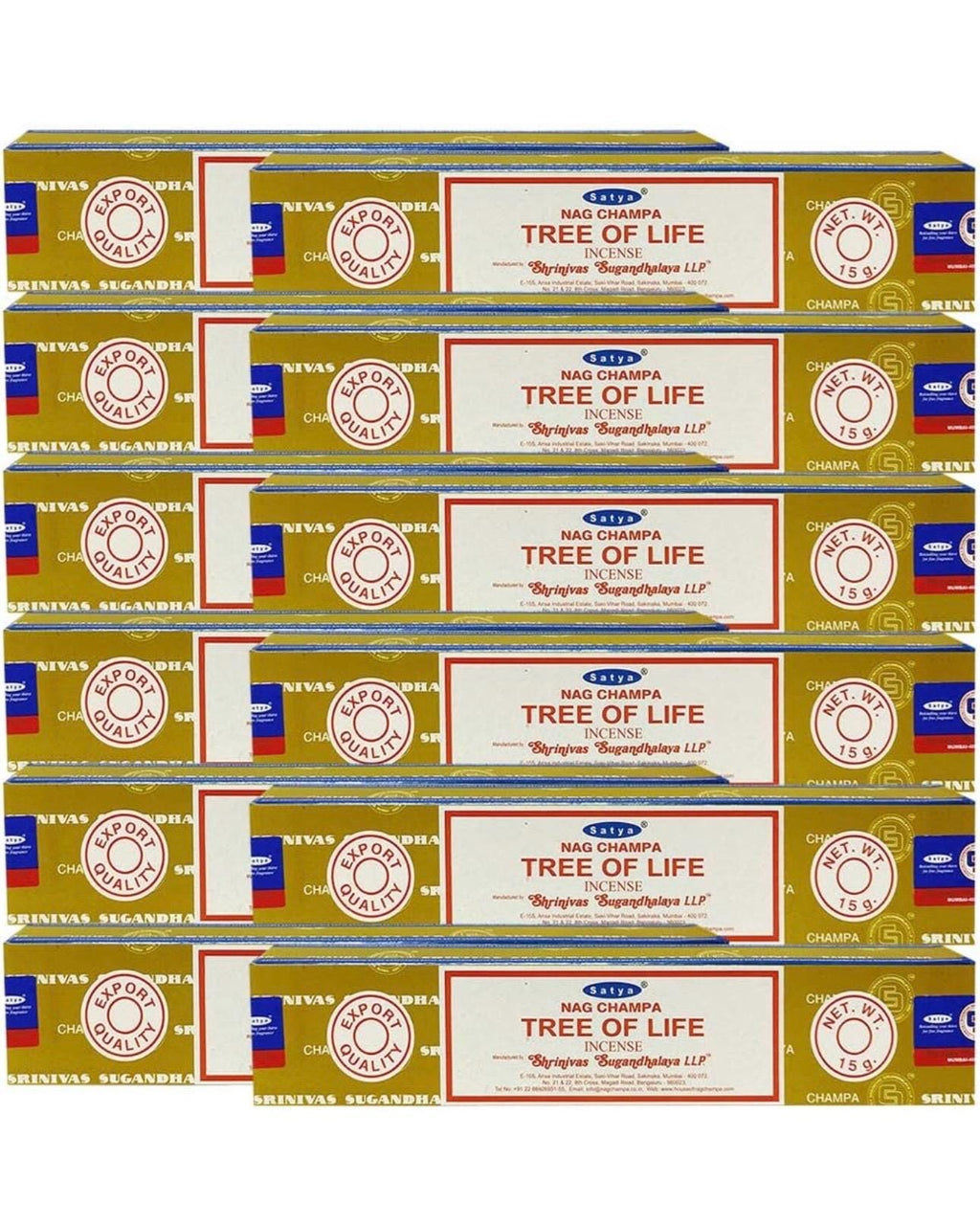 Satya Nag Champa Tree Of Life 180 grams. 12 boxes x 15 g per box. Premium Handrolled Incense sticks.