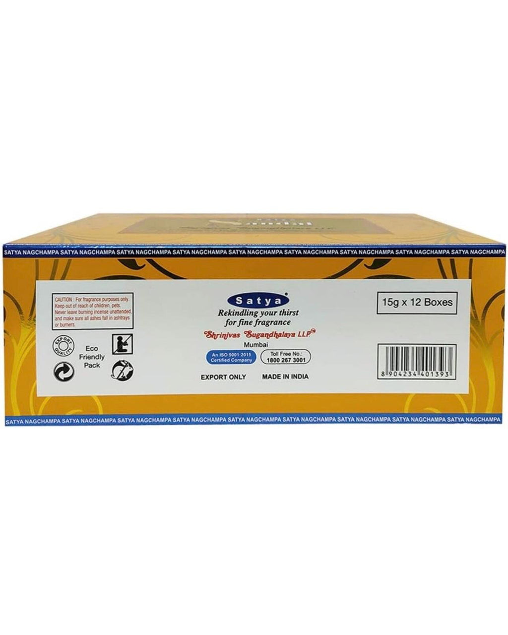 Satya Nag Champa Natural Sandal 180 grams. 12 boxes x 15 g per box. Premium Handrolled Incense sticks.