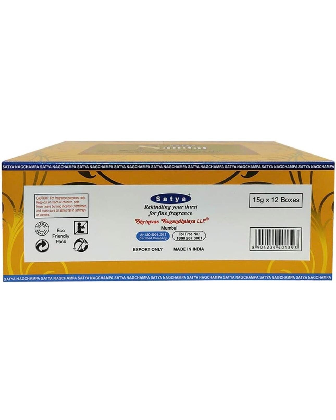 Satya Nag Champa Natural Sandal 180 grams. 12 boxes x 15 g per box. Premium Handrolled Incense sticks.