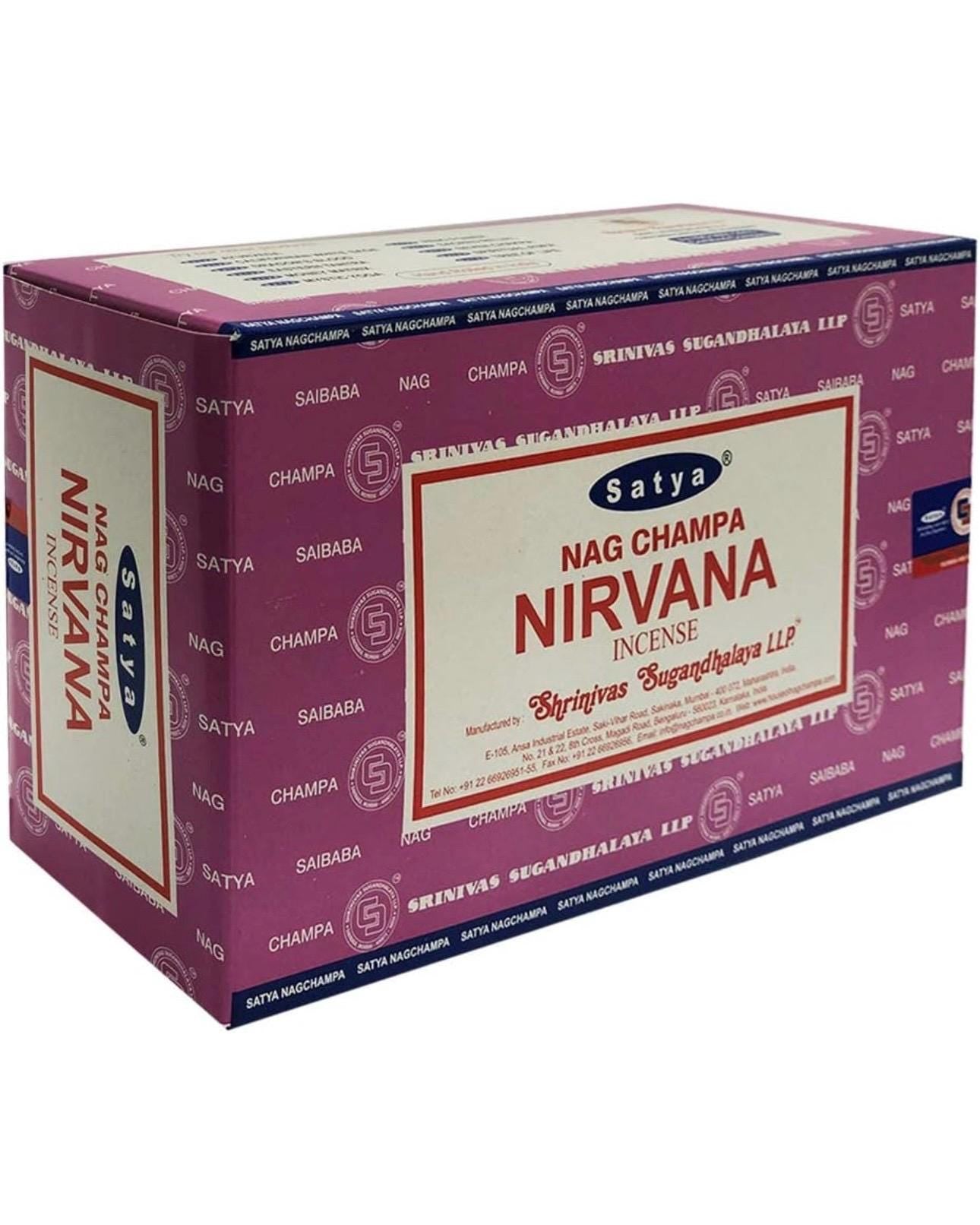Satya Nag Champa Nirvana 180 grams. 12 boxes x 15 g per box. Premium Handrolled Incense sticks.