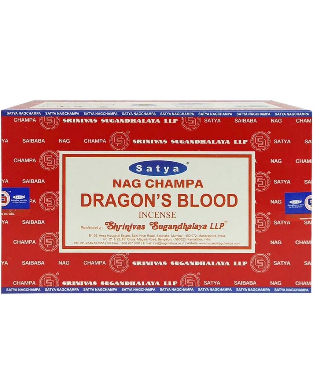 Satya Nag Champa Dragons Blood 180 grams. 12 boxes x 15 g per box. Premium Handmade Incense sticks.