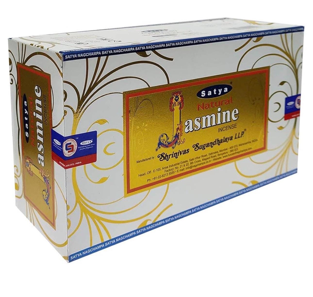Satya Nag Champa Natural Jasmine 180 grams. 12 boxes x 15 g per box. Premium Handrolled Incense sticks.