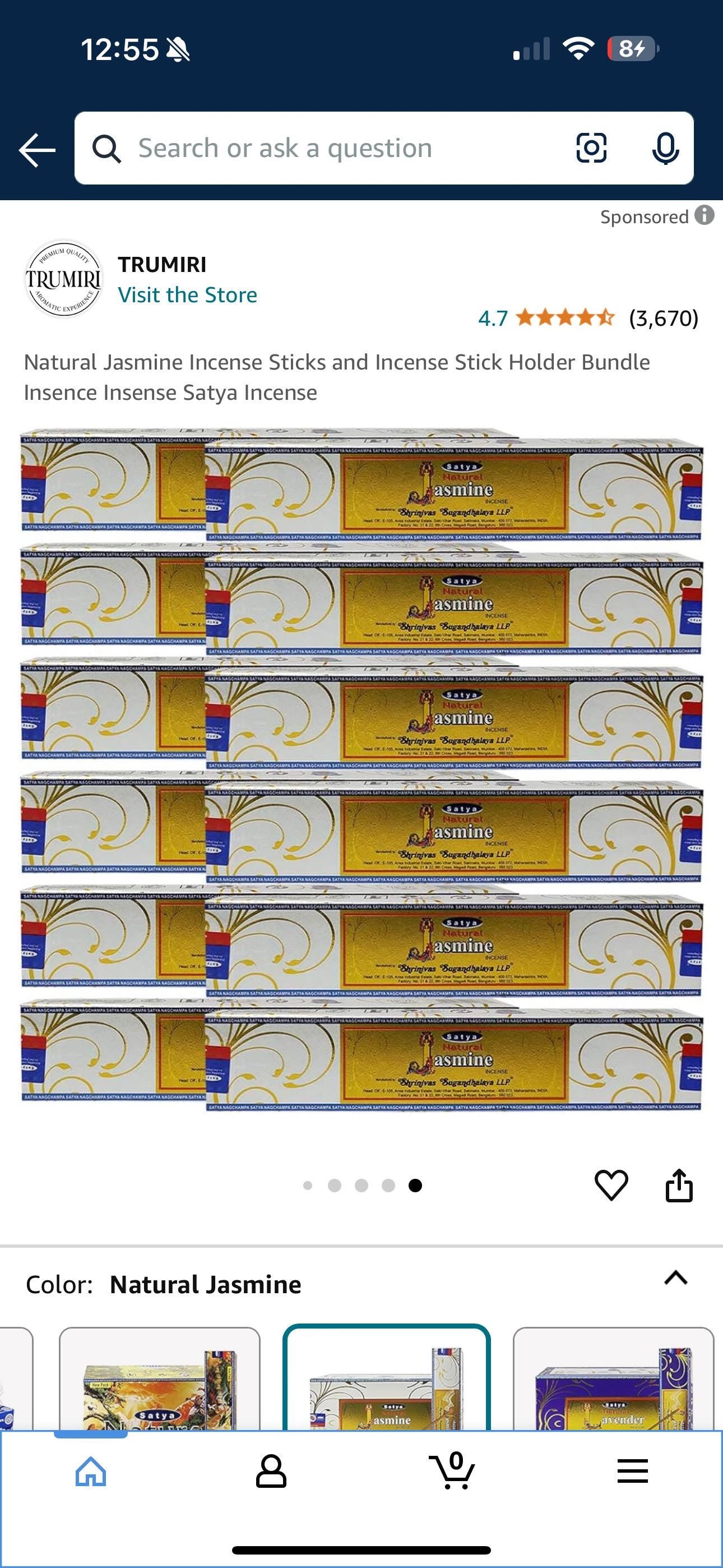 Satya Nag Champa Natural Jasmine 180 grams. 12 boxes x 15 g per box. Premium Handrolled Incense sticks.
