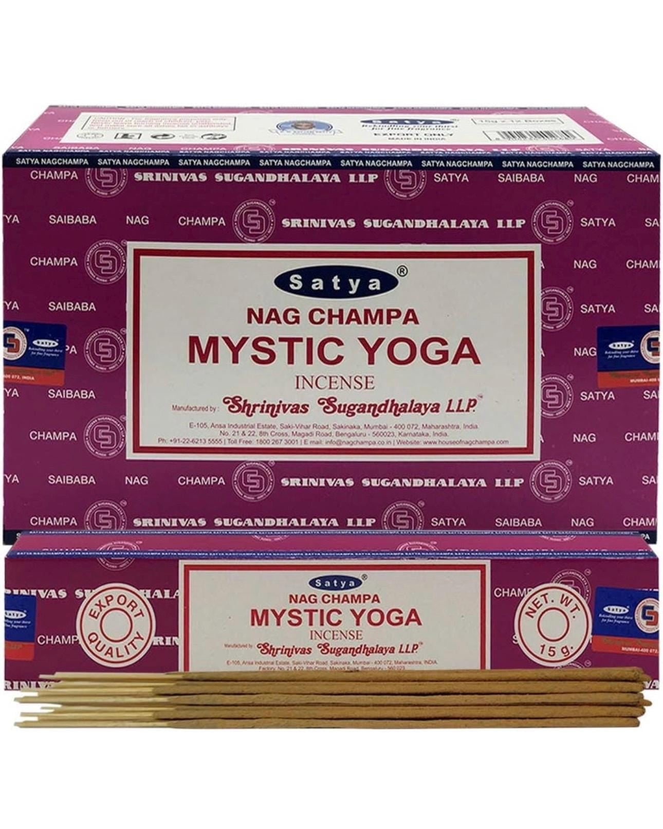 Satya Nag Champa Mystic Yoga 180 grams. 12 boxes x 15 g per box. Premium Handrolled Incense sticks.