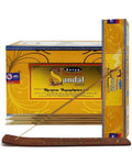 Satya Nag Champa Natural Sandal 180 grams. 12 boxes x 15 g per box. Premium Handrolled Incense sticks.