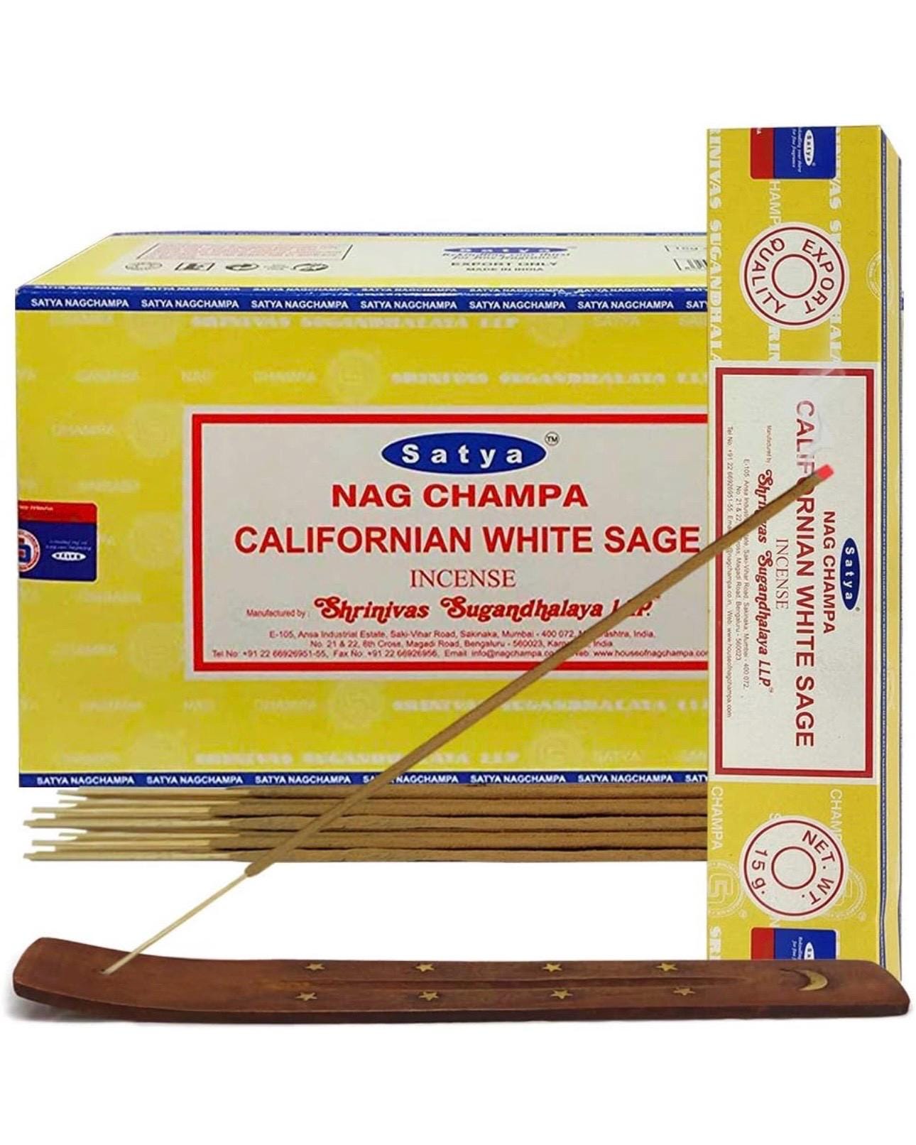 Satya Nag Champa California White Sage 180 grams. 12 boxes x 15 g per box. Premium Handrolled Incense sticks.