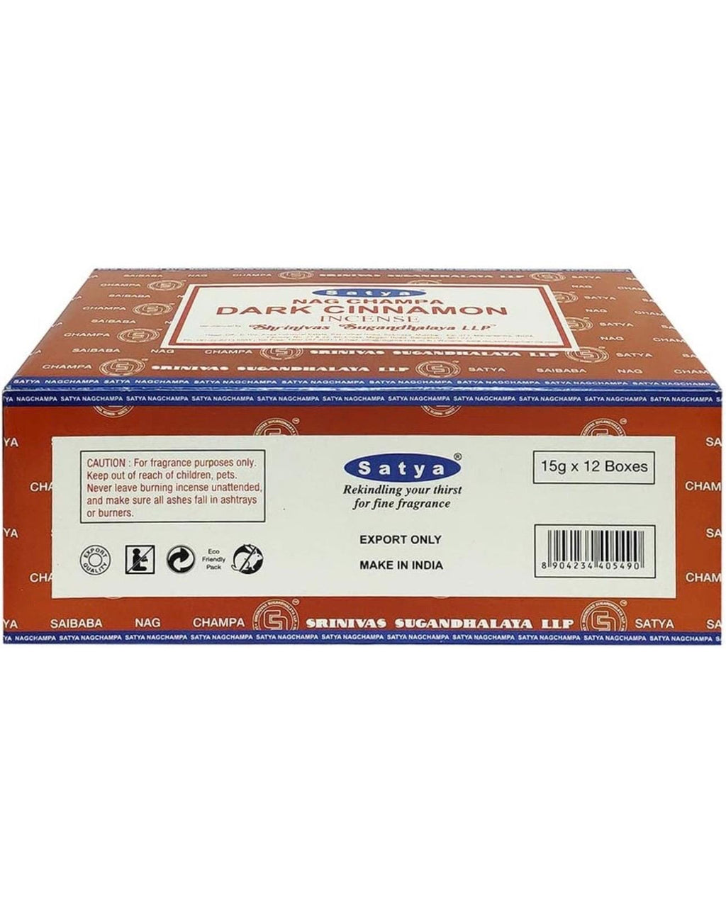 Satya Nag Champa Dark Cinnamon 180 grams. 12 boxes x 15 g per box. Premium Handrolled Incense sticks.