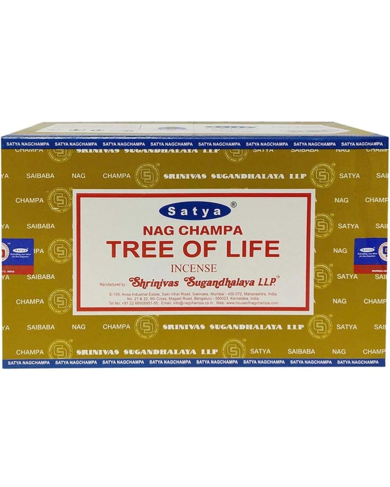 Satya Nag Champa Tree Of Life 180 grams. 12 boxes x 15 g per box. Premium Handrolled Incense sticks.