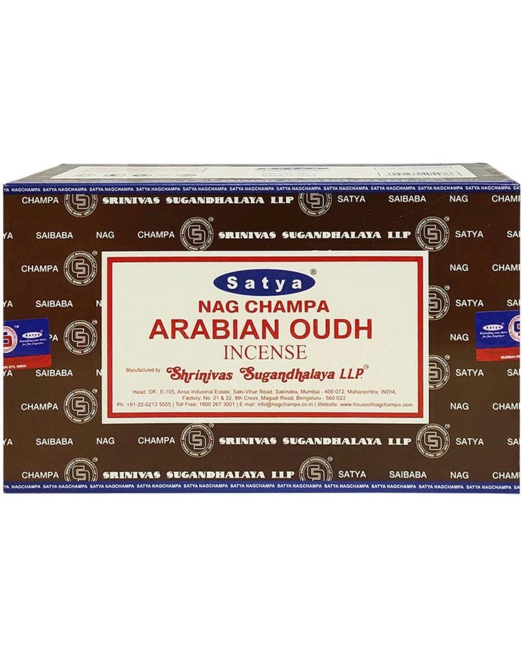 Satya Nag Champa Arabian Oudh 180 grams. 12 boxes x 15 g per box. Premium Handrolled Incense sticks.