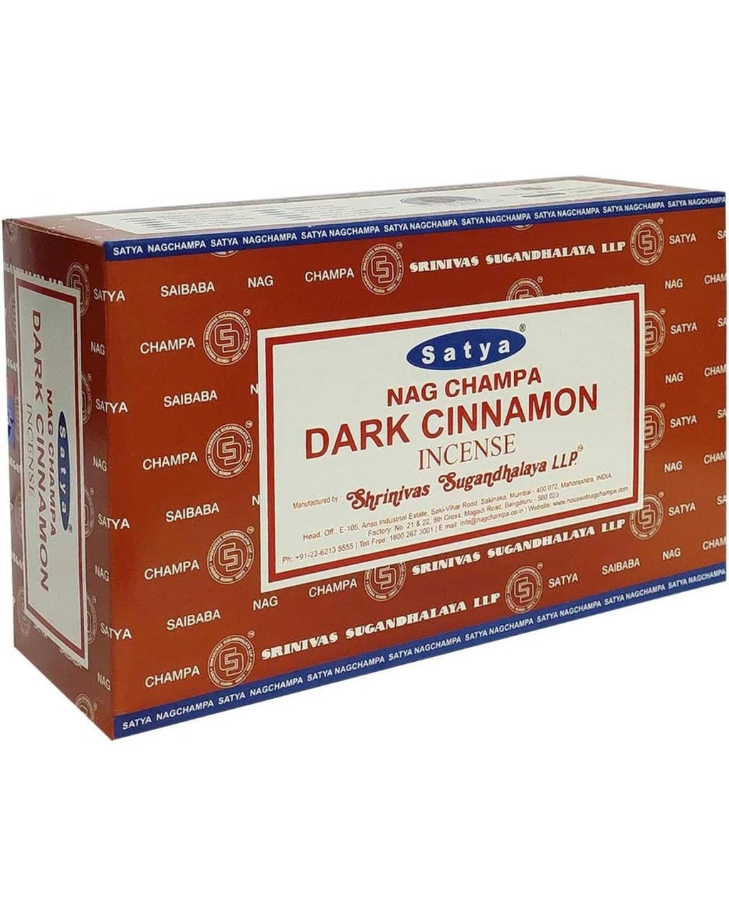 Satya Nag Champa Dark Cinnamon 180 grams. 12 boxes x 15 g per box. Premium Handrolled Incense sticks.