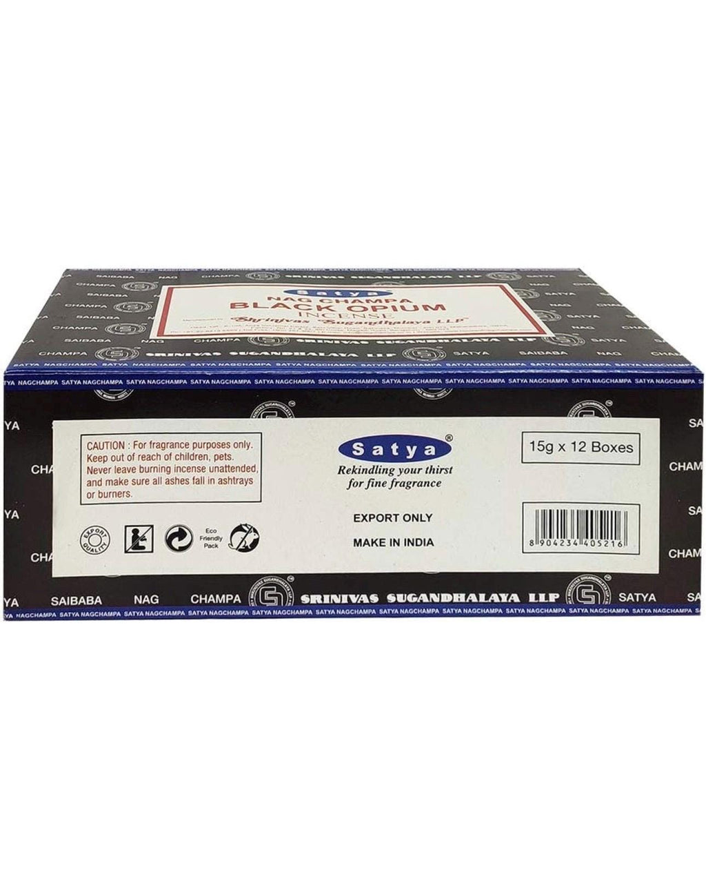 Satya Nag Champa Black Opium 180 grams. 12 boxes x 15 g per box. Premium Handrolled Incense sticks.