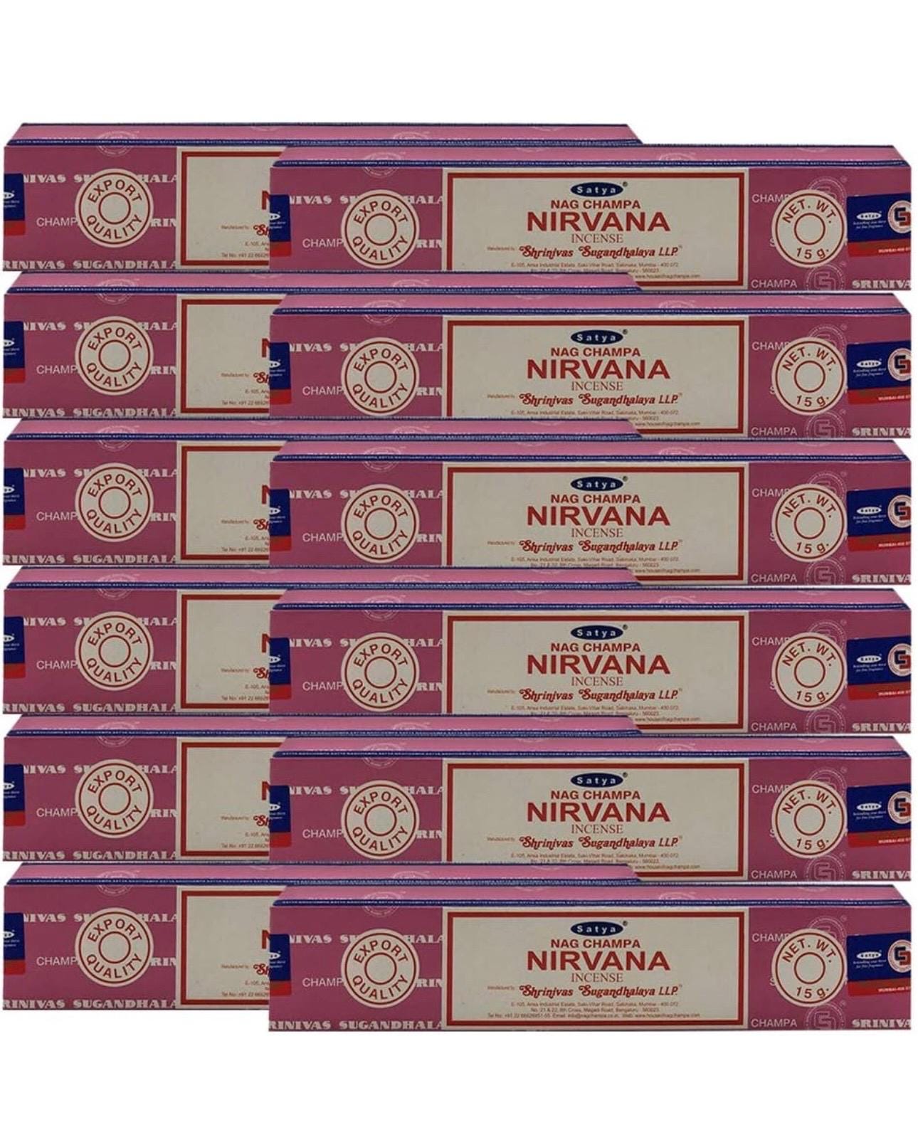 Satya Nag Champa Nirvana 180 grams. 12 boxes x 15 g per box. Premium Handrolled Incense sticks.