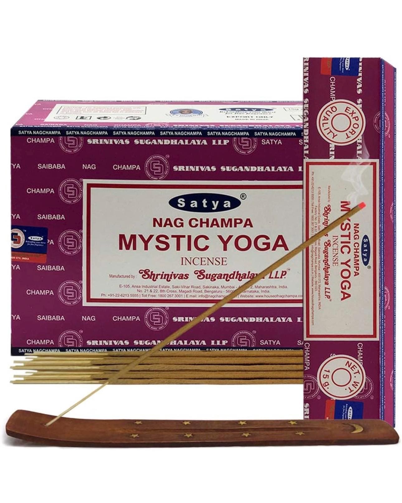 Satya Nag Champa Mystic Yoga 180 grams. 12 boxes x 15 g per box. Premium Handrolled Incense sticks.