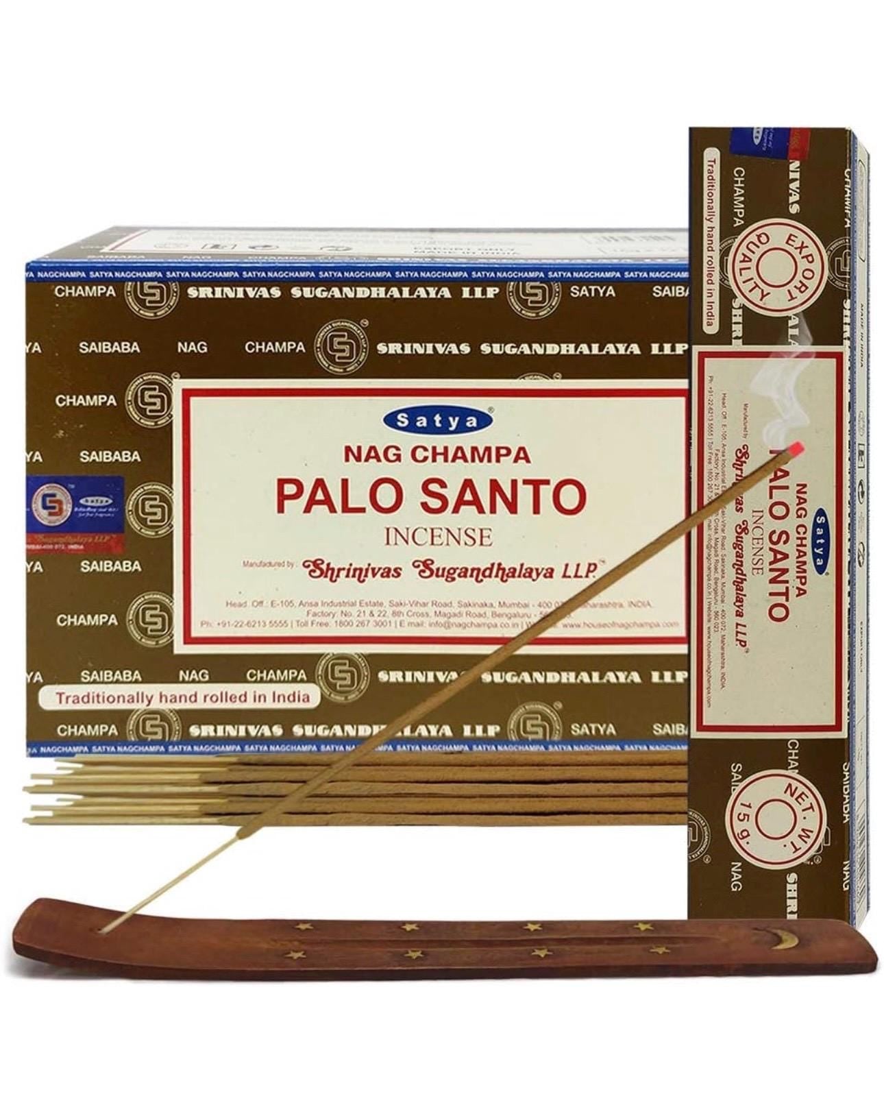Satya Nag Champa Palo Santo 180 grams. 12 boxes x 15 g per box. Premium Handrolled Incense sticks.