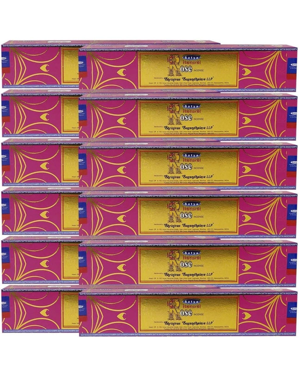 Satya Nag Champa Natural Rose 180 grams. 12 boxes x 15 g per box. Premium Handrolled Incense sticks.
