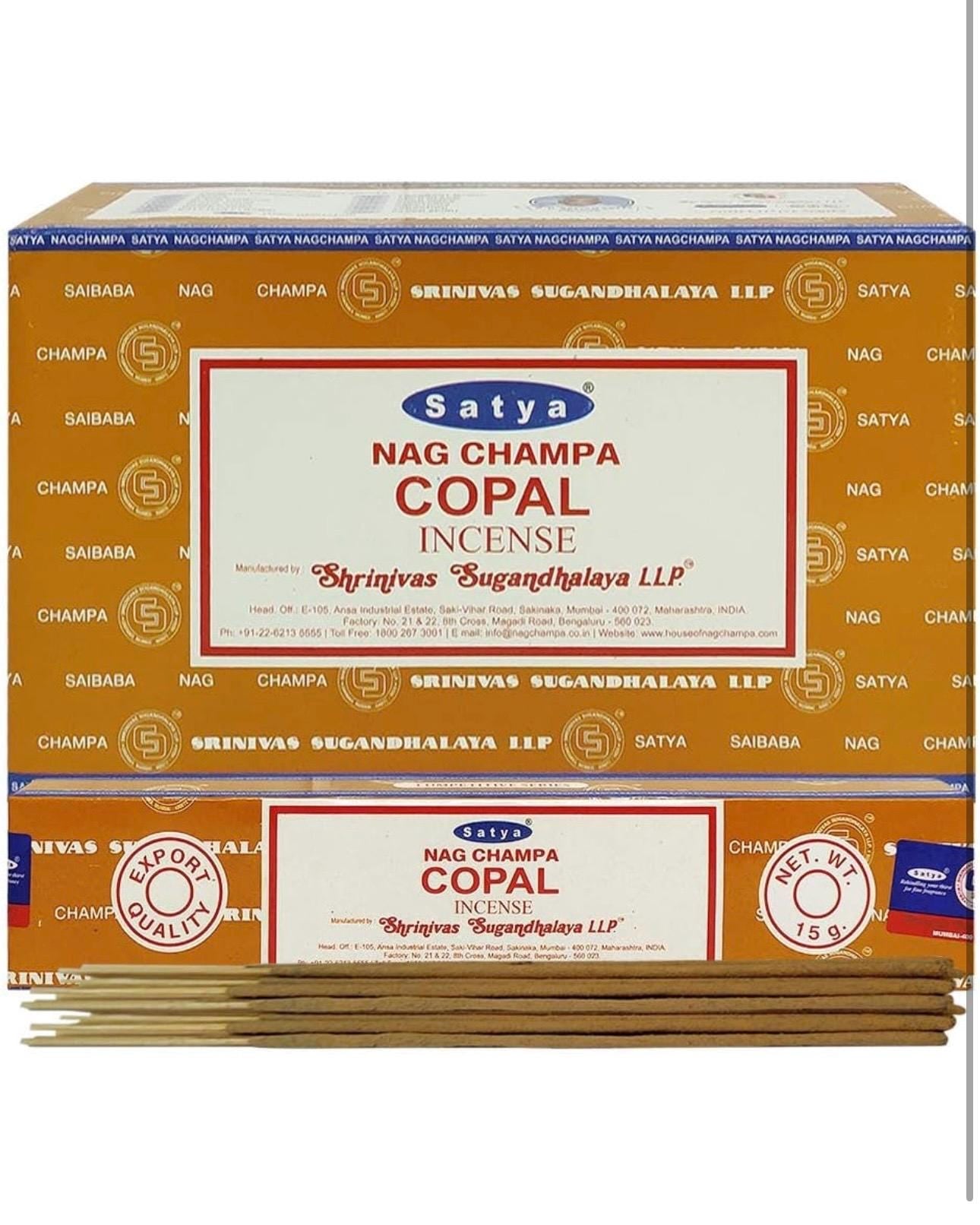 Satya Nag Champa Copal 180 grams. 12 boxes x 15 g per box. Premium Handrolled Incense sticks.