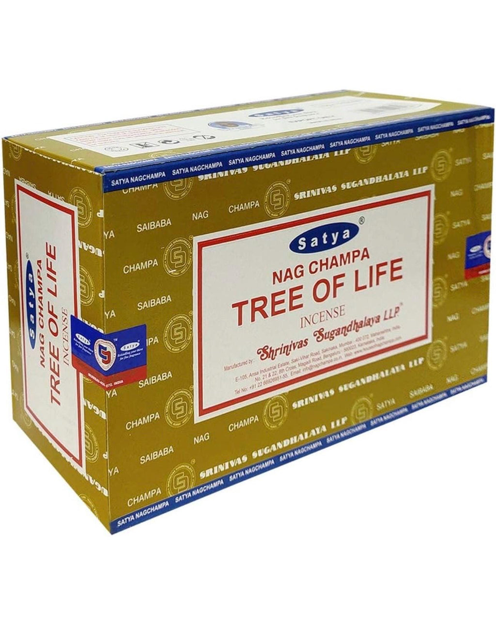 Satya Nag Champa Tree Of Life 180 grams. 12 boxes x 15 g per box. Premium Handrolled Incense sticks.