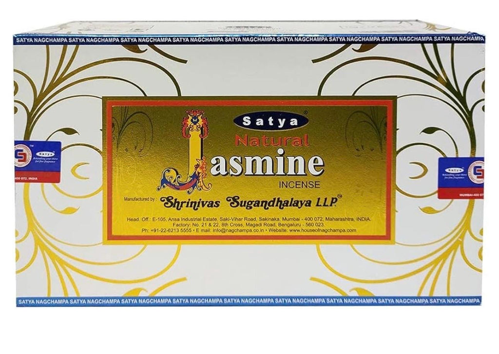 Satya Nag Champa Natural Jasmine 180 grams. 12 boxes x 15 g per box. Premium Handrolled Incense sticks.