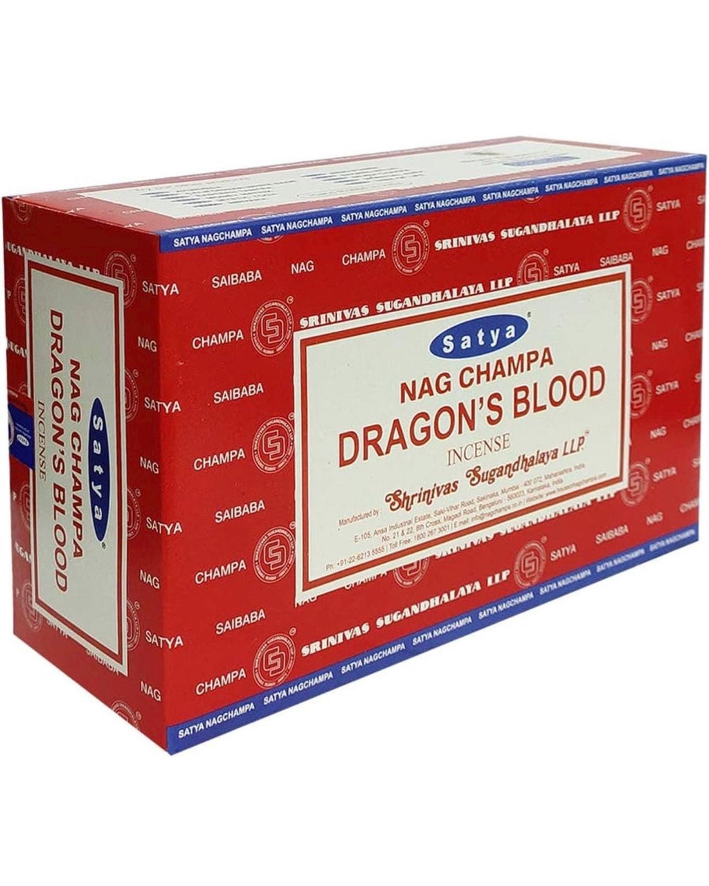 Satya Nag Champa Dragons Blood 180 grams. 12 boxes x 15 g per box. Premium Handmade Incense sticks.