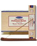 Satya Nag Champa Persian Musk 180 grams. 12 boxes x 15 g per box. Premium Handrolled Incense sticks.