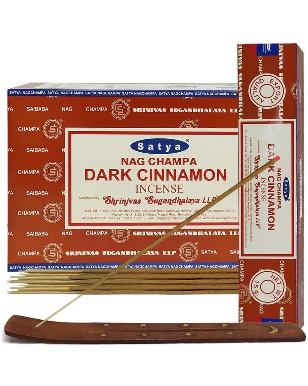 Satya Nag Champa Dark Cinnamon 180 grams. 12 boxes x 15 g per box. Premium Handrolled Incense sticks.