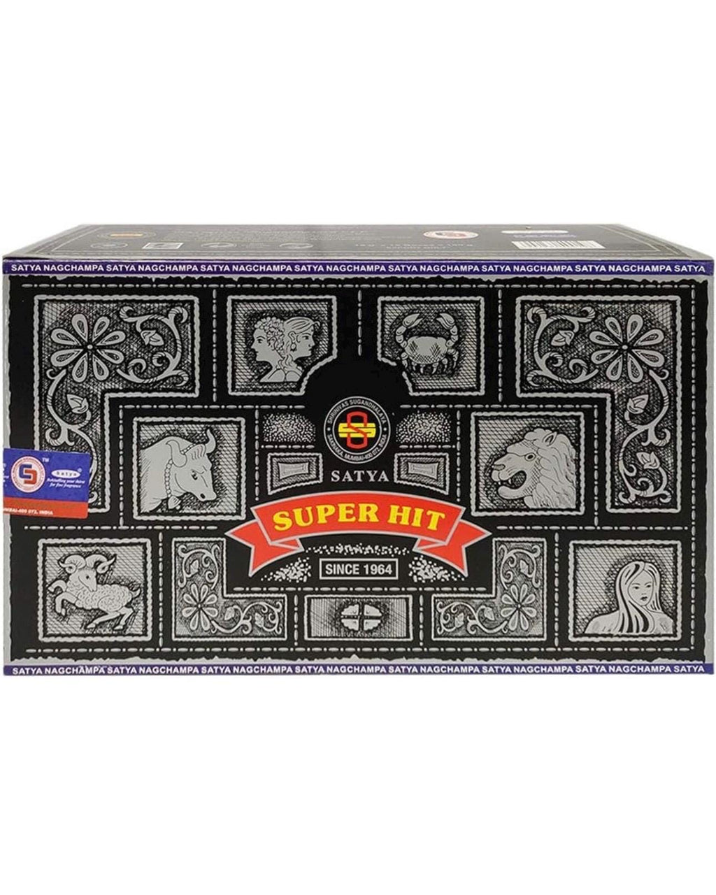Satya Nag Champa Super Hit 180 grams. 12 boxes x 15 g per box. Premium Handmade Incense sticks.