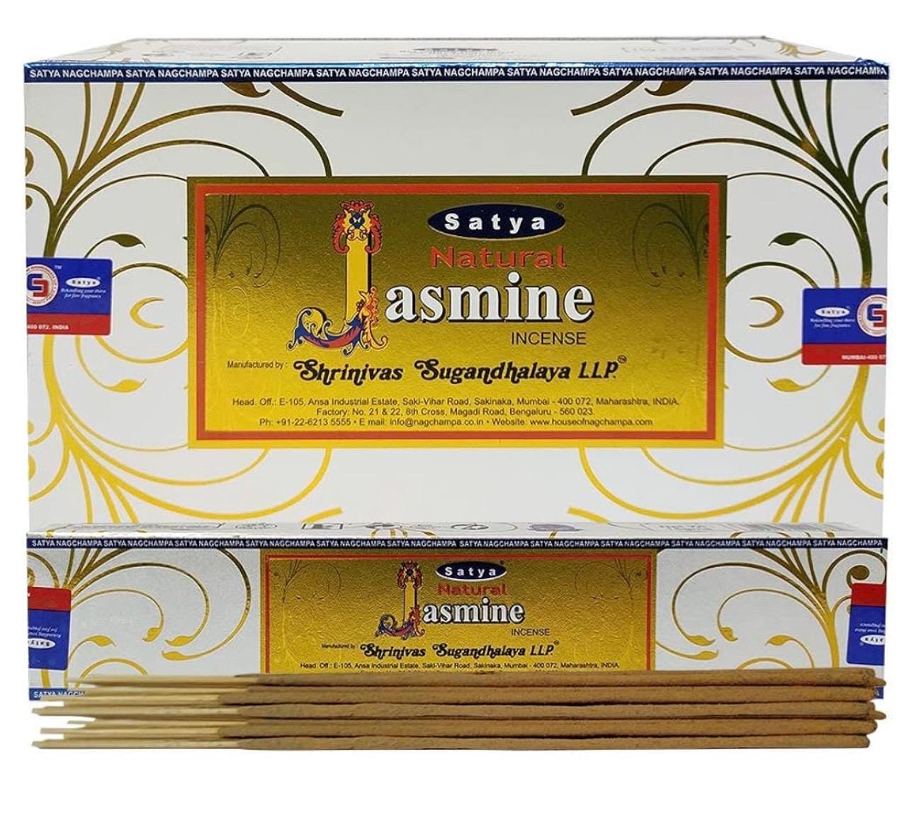 Satya Nag Champa Natural Jasmine 180 grams. 12 boxes x 15 g per box. Premium Handrolled Incense sticks.
