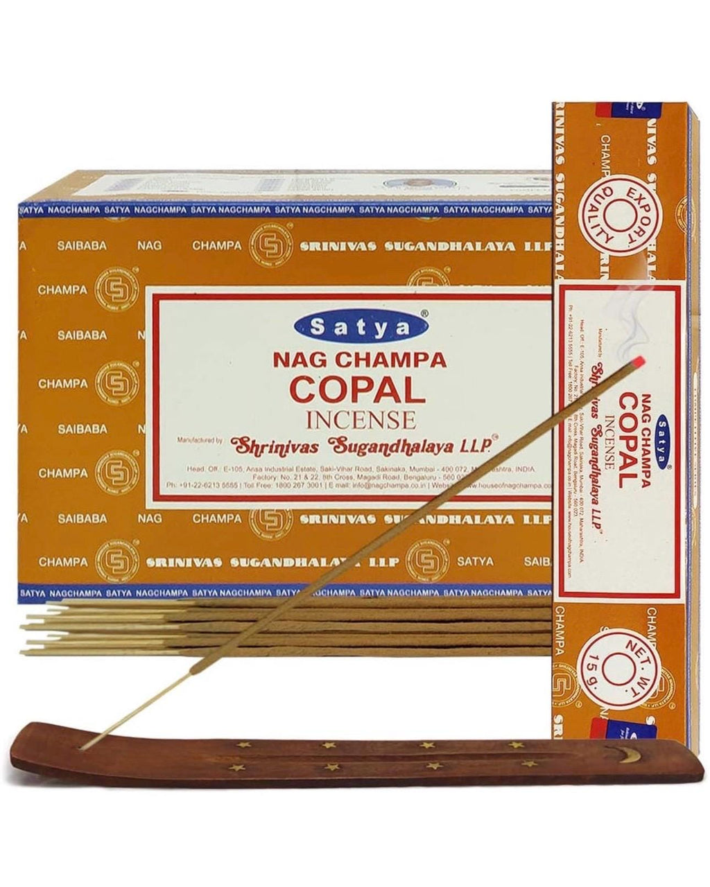 Satya Nag Champa Copal 180 grams. 12 boxes x 15 g per box. Premium Handrolled Incense sticks.
