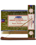 Satya Nag Champa Green Citronella 180 grams. 12 boxes x 15 g per box. Premium Handrolled Incense sticks.