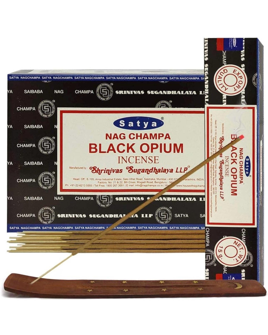 Satya Nag Champa Black Opium 180 grams. 12 boxes x 15 g per box. Premium Handrolled Incense sticks.