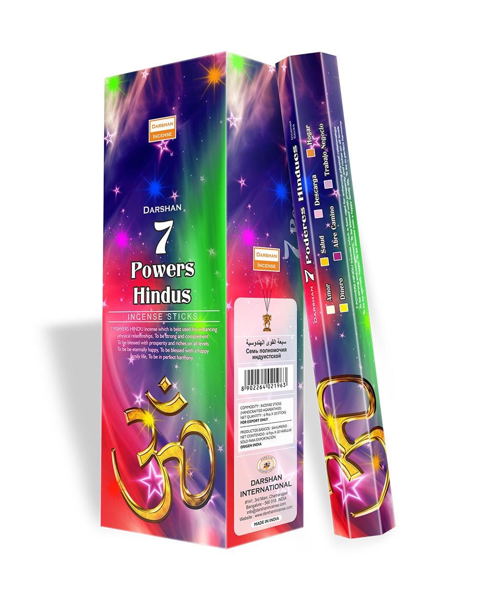 7 Powers Hindus Incense Sticks. 120 sticks. Natural hand made incense sticks.