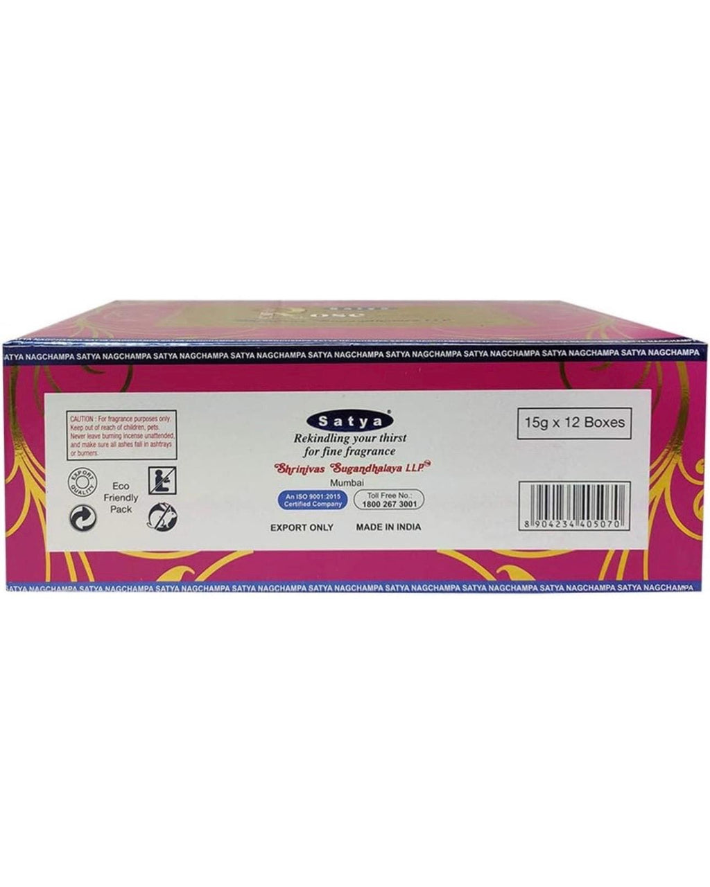 Satya Nag Champa Natural Rose 180 grams. 12 boxes x 15 g per box. Premium Handrolled Incense sticks.