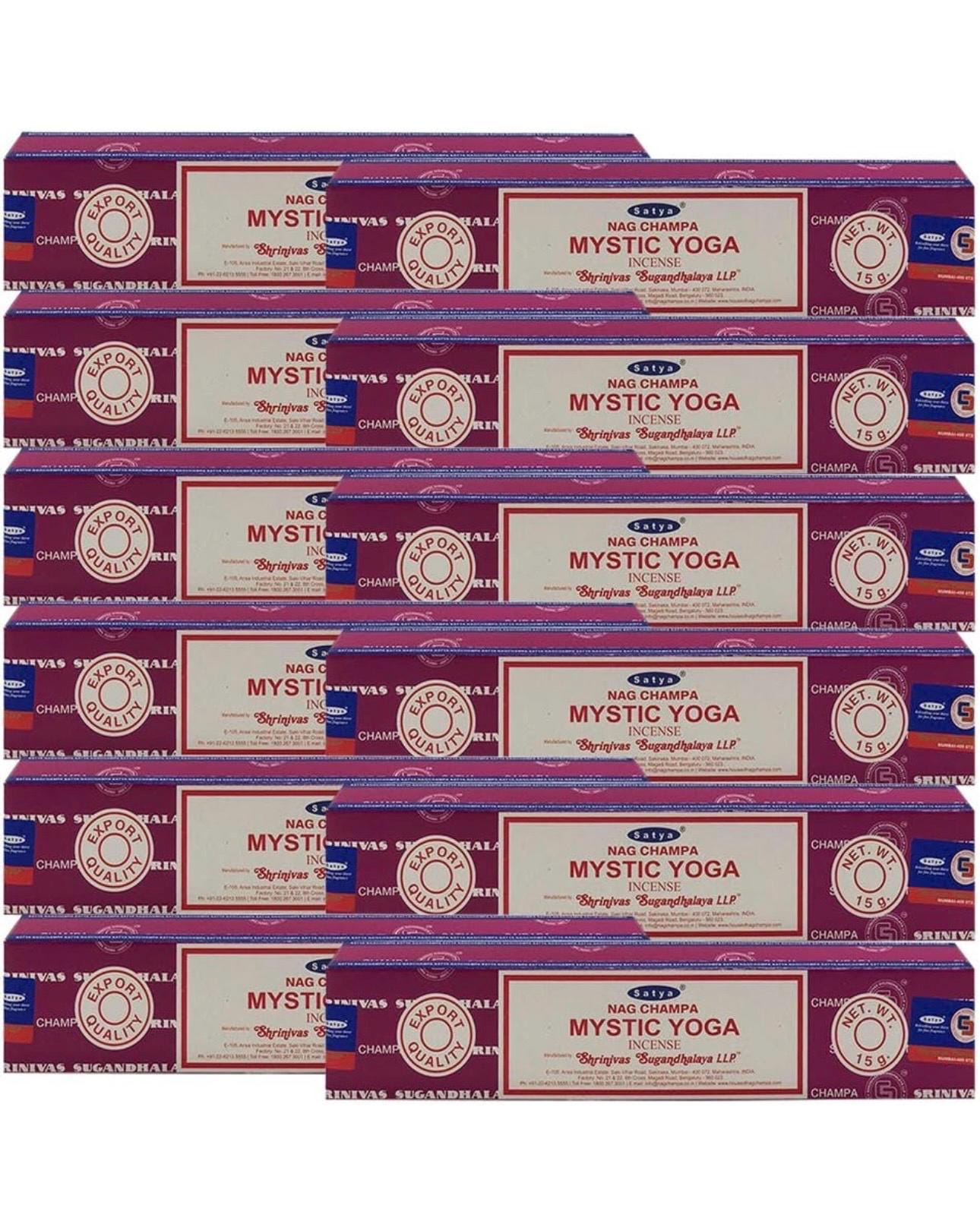 Satya Nag Champa Mystic Yoga 180 grams. 12 boxes x 15 g per box. Premium Handrolled Incense sticks.