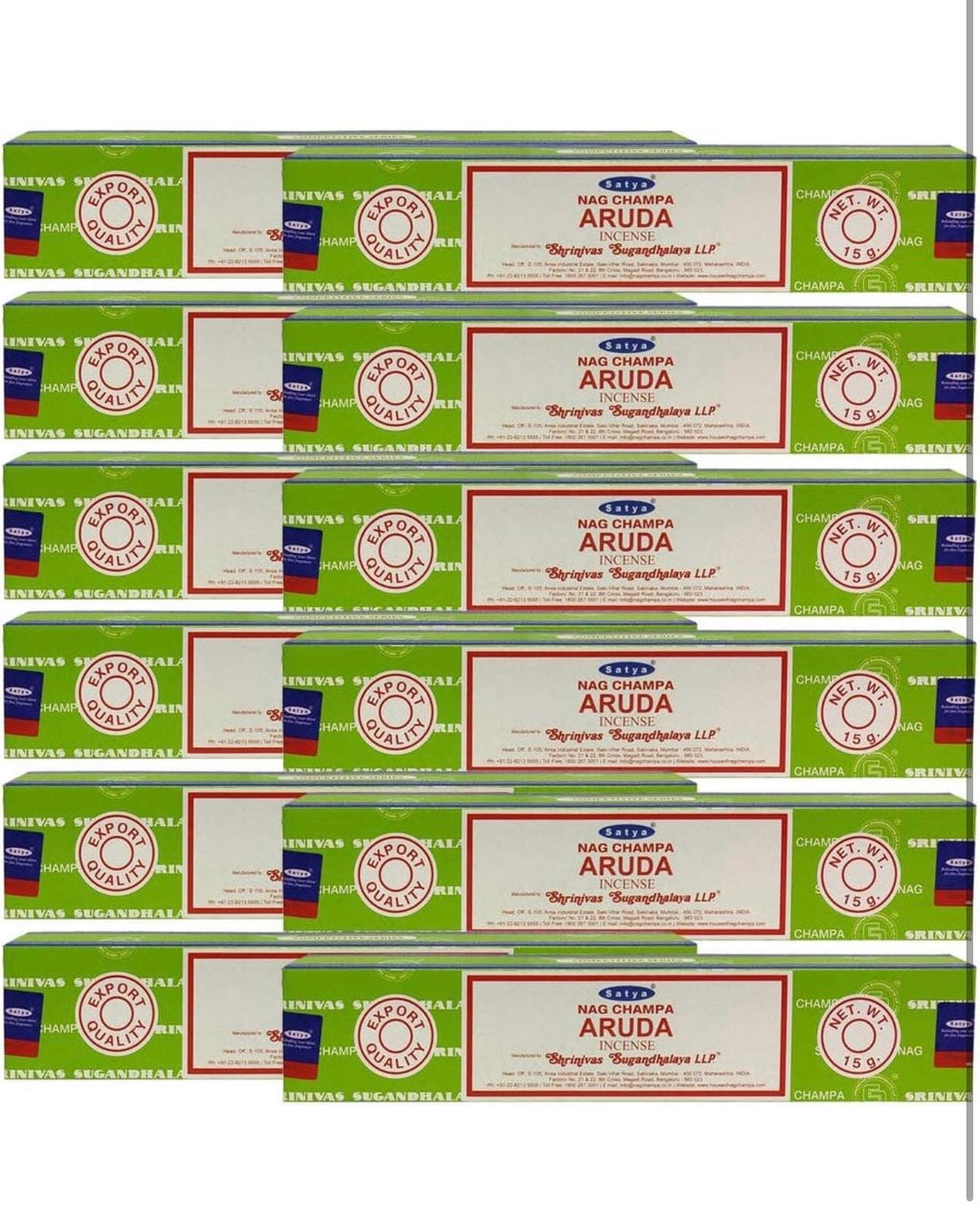 Satya Nag Champa Aruda 180 grams. 12 boxes x 15 g per box. Premium Handrolled Incense sticks.