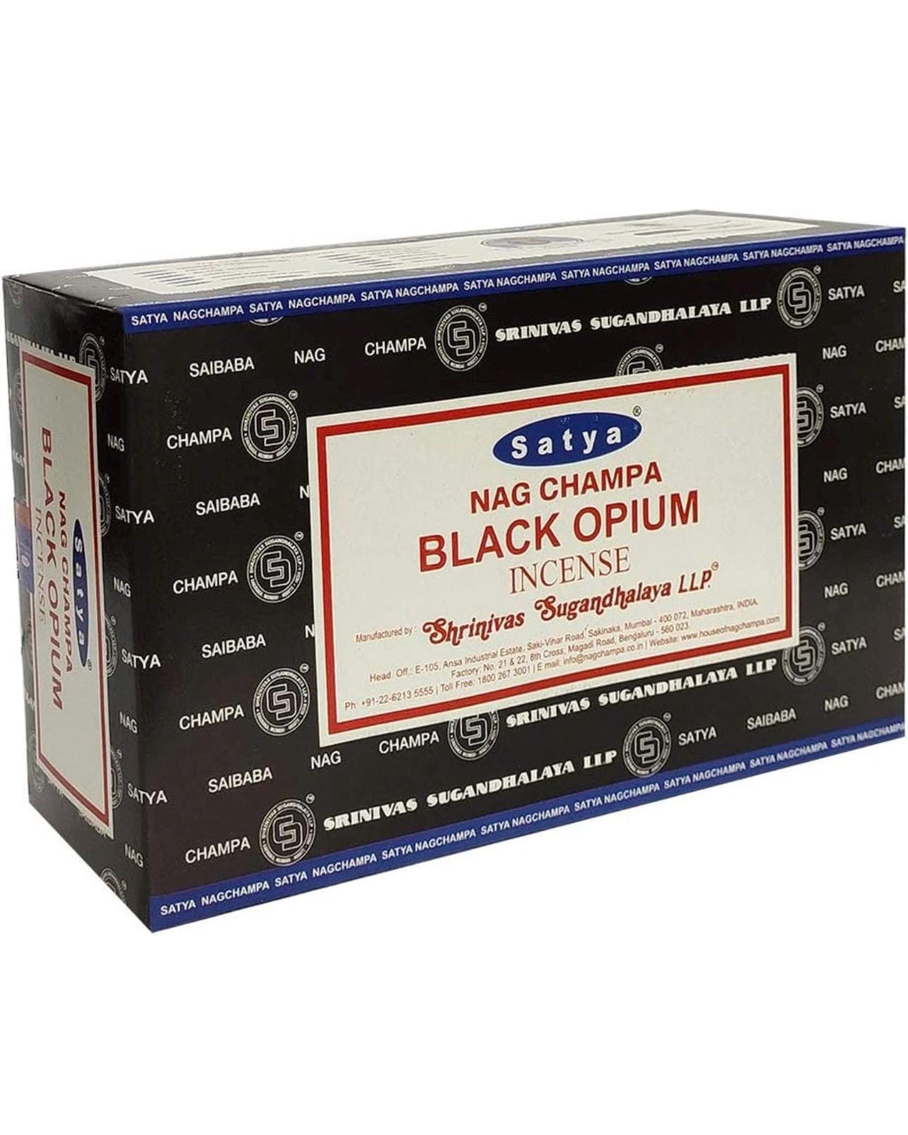 Satya Nag Champa Black Opium 180 grams. 12 boxes x 15 g per box. Premium Handrolled Incense sticks.