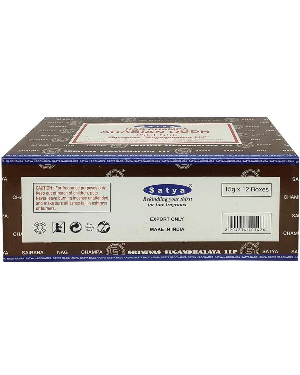 Satya Nag Champa Arabian Oudh 180 grams. 12 boxes x 15 g per box. Premium Handrolled Incense sticks.