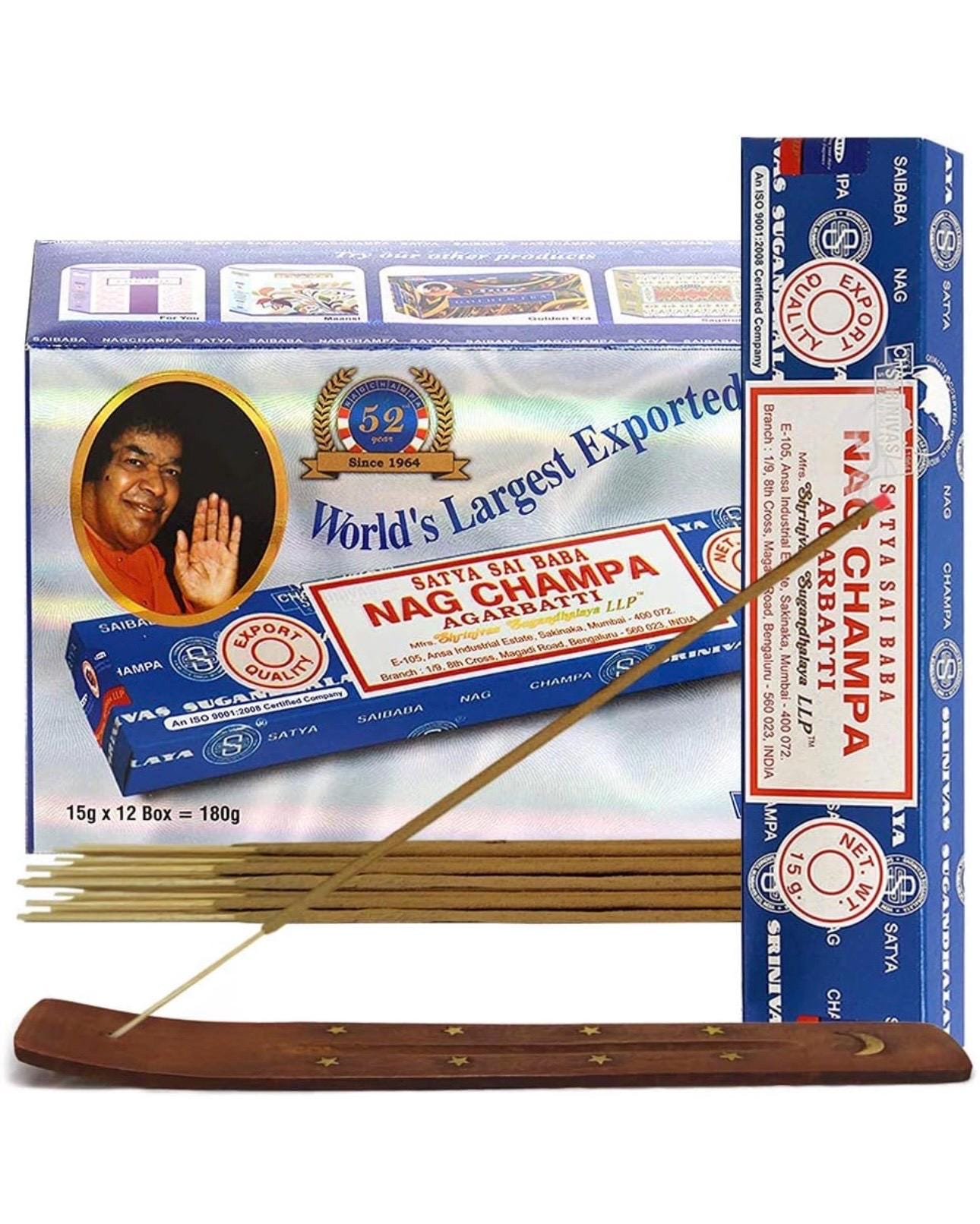 Satya Nag Champa  180 grams. 12 boxes x 15 g per box. Premium Handrolled Incense sticks.