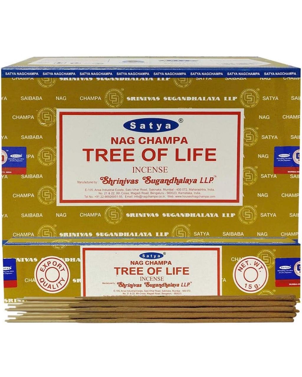 Satya Nag Champa Tree Of Life 180 grams. 12 boxes x 15 g per box. Premium Handrolled Incense sticks.