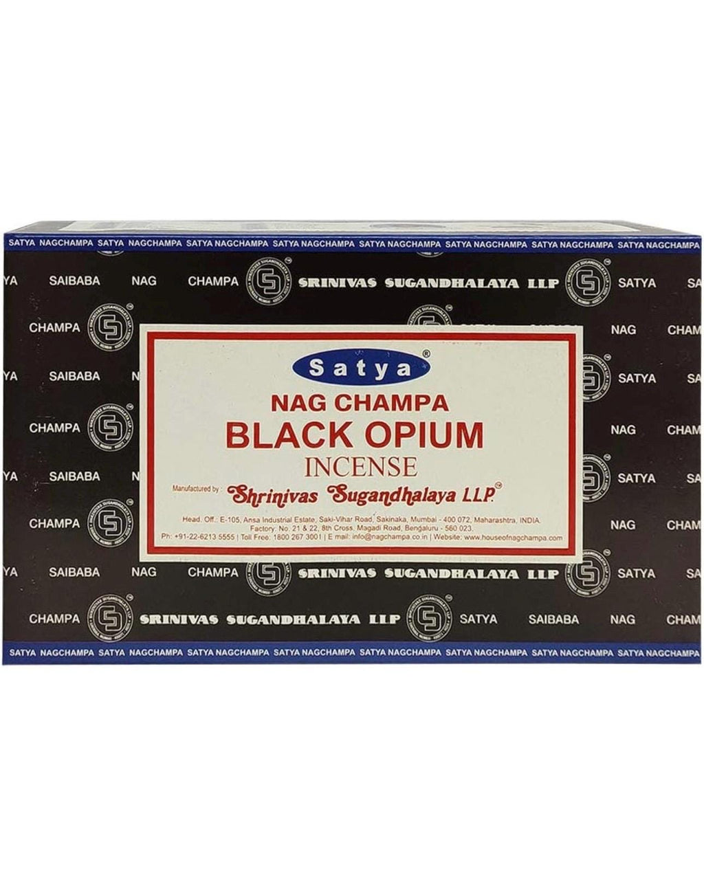 Satya Nag Champa Black Opium 180 grams. 12 boxes x 15 g per box. Premium Handrolled Incense sticks.