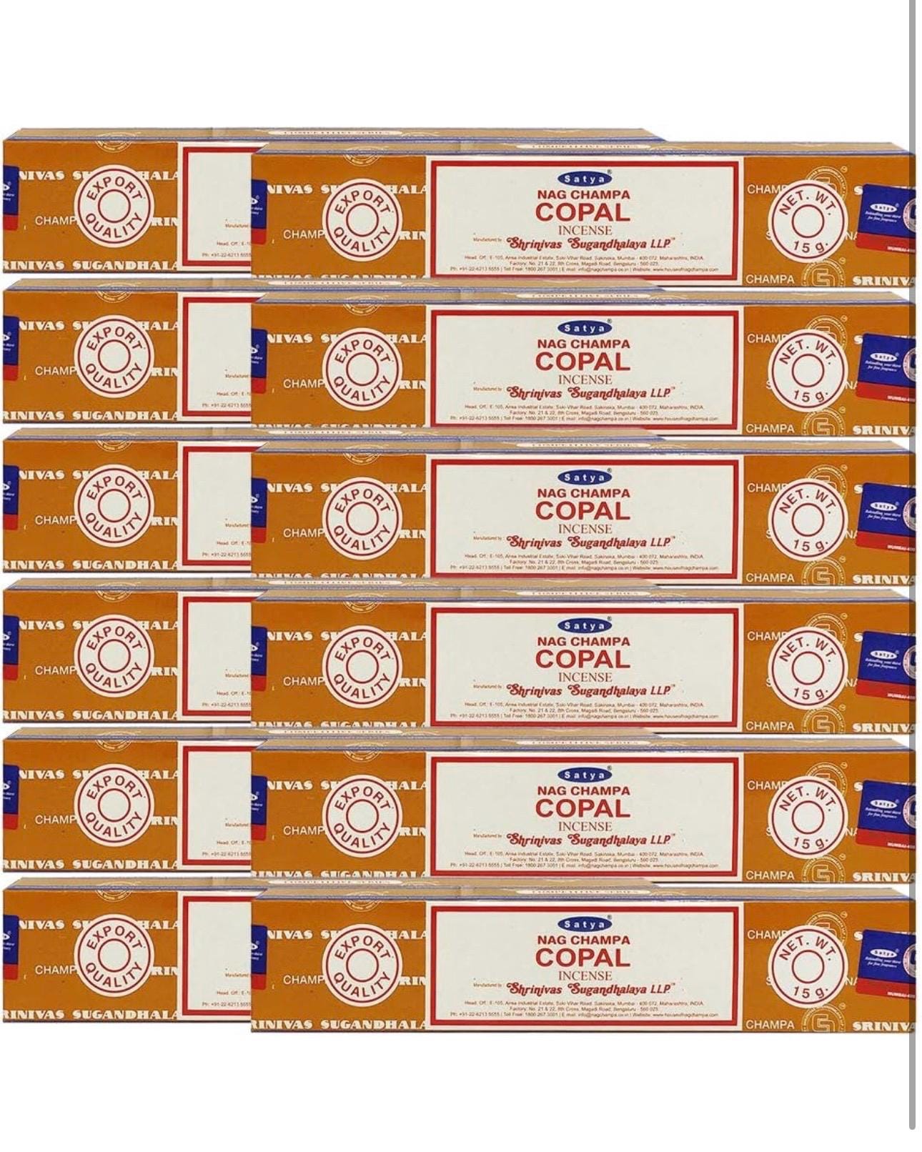 Satya Nag Champa Copal 180 grams. 12 boxes x 15 g per box. Premium Handrolled Incense sticks.