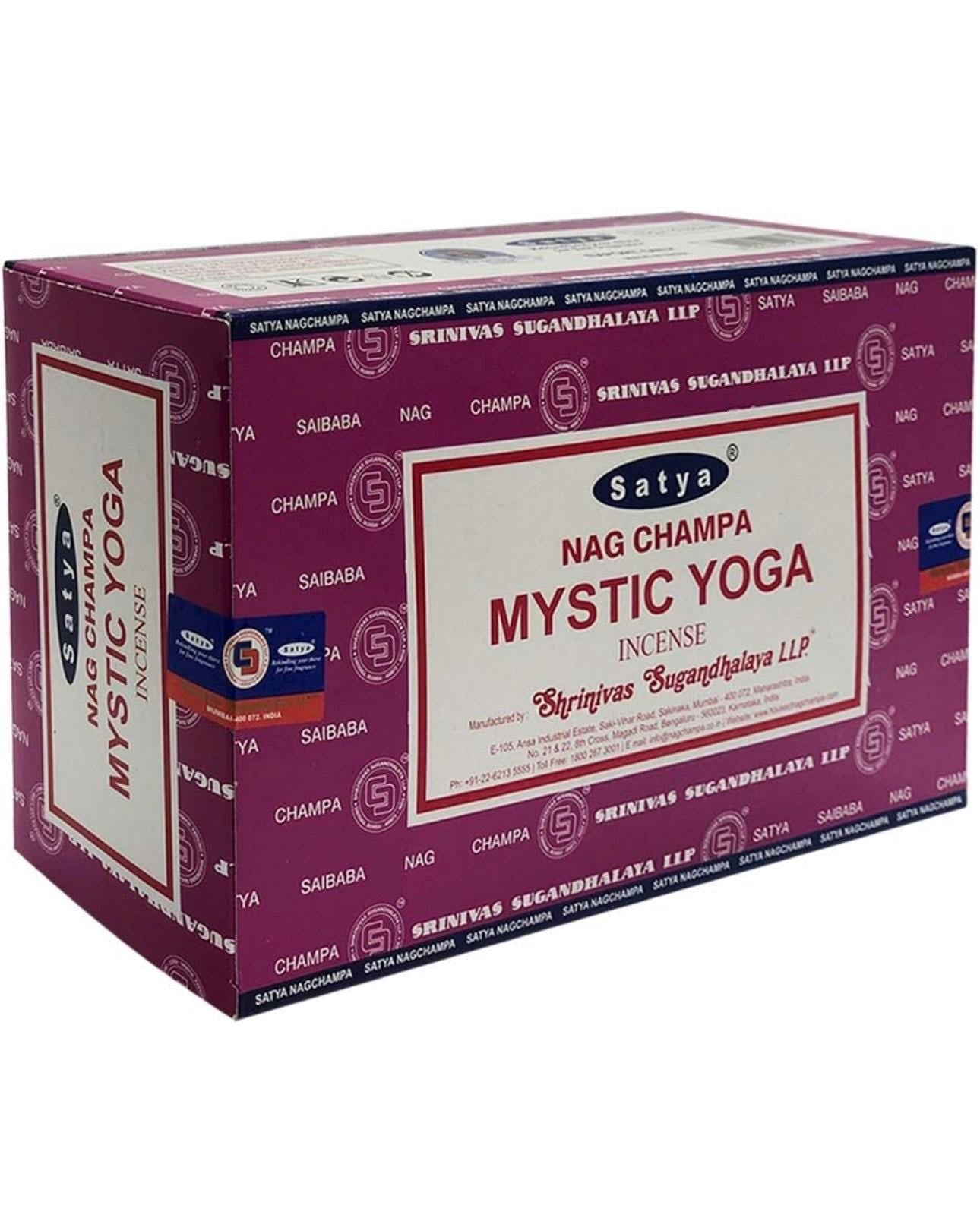 Satya Nag Champa Mystic Yoga 180 grams. 12 boxes x 15 g per box. Premium Handrolled Incense sticks.