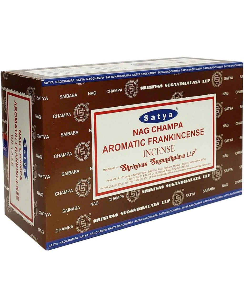 Satya Nag Champa Aromatic Frankincense 180 grams. 12 boxes x 15 g per box. Premium Handrolled Incense sticks.