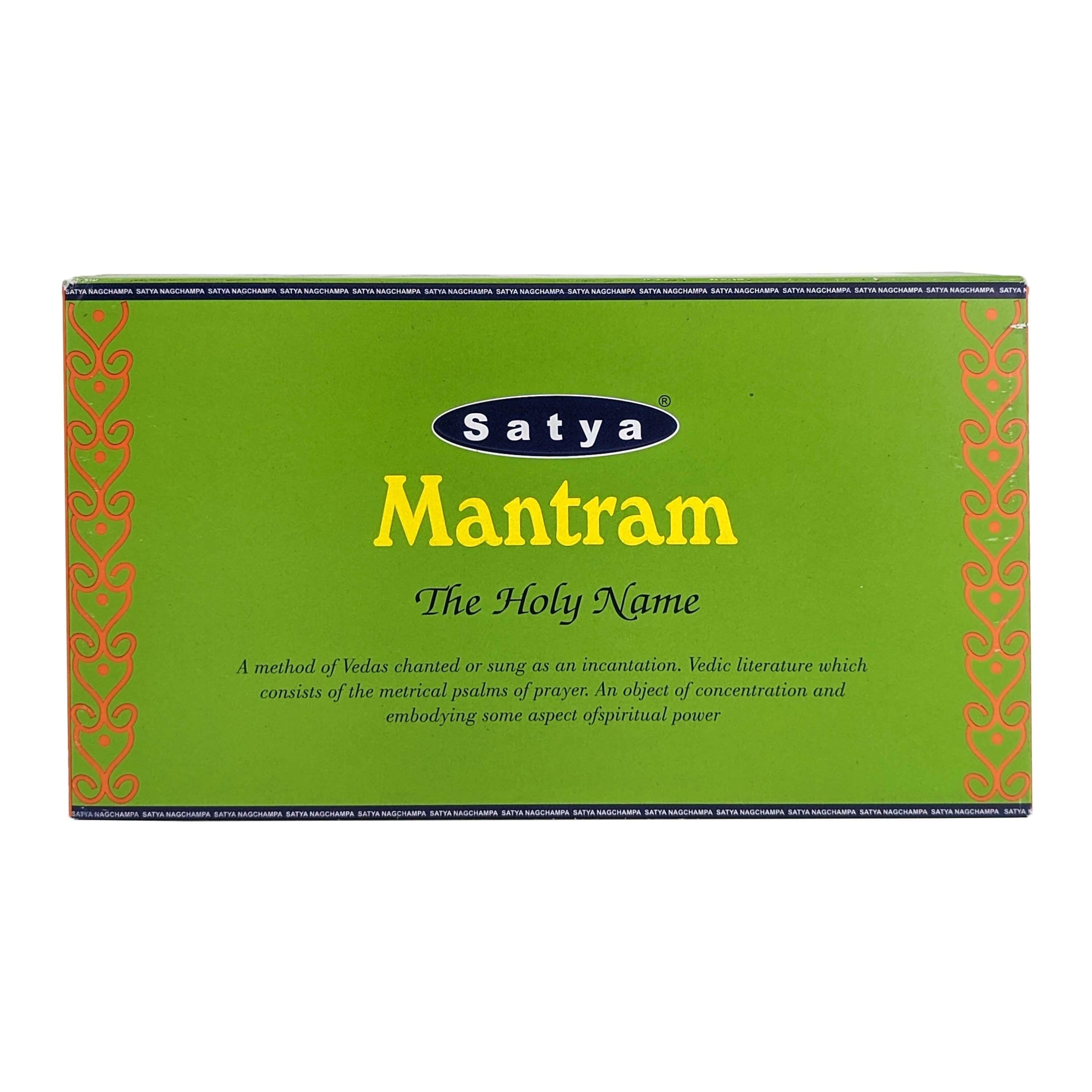 Satya Nag Champa Mantram 180 grams. 12 boxes x 15 g per box. Premium Handrolled Incense sticks.