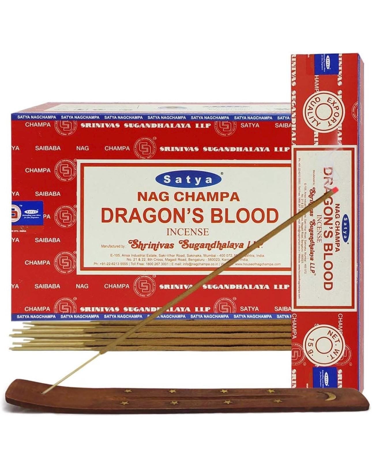 Satya Nag Champa Dragons Blood 180 grams. 12 boxes x 15 g per box. Premium Handmade Incense sticks.