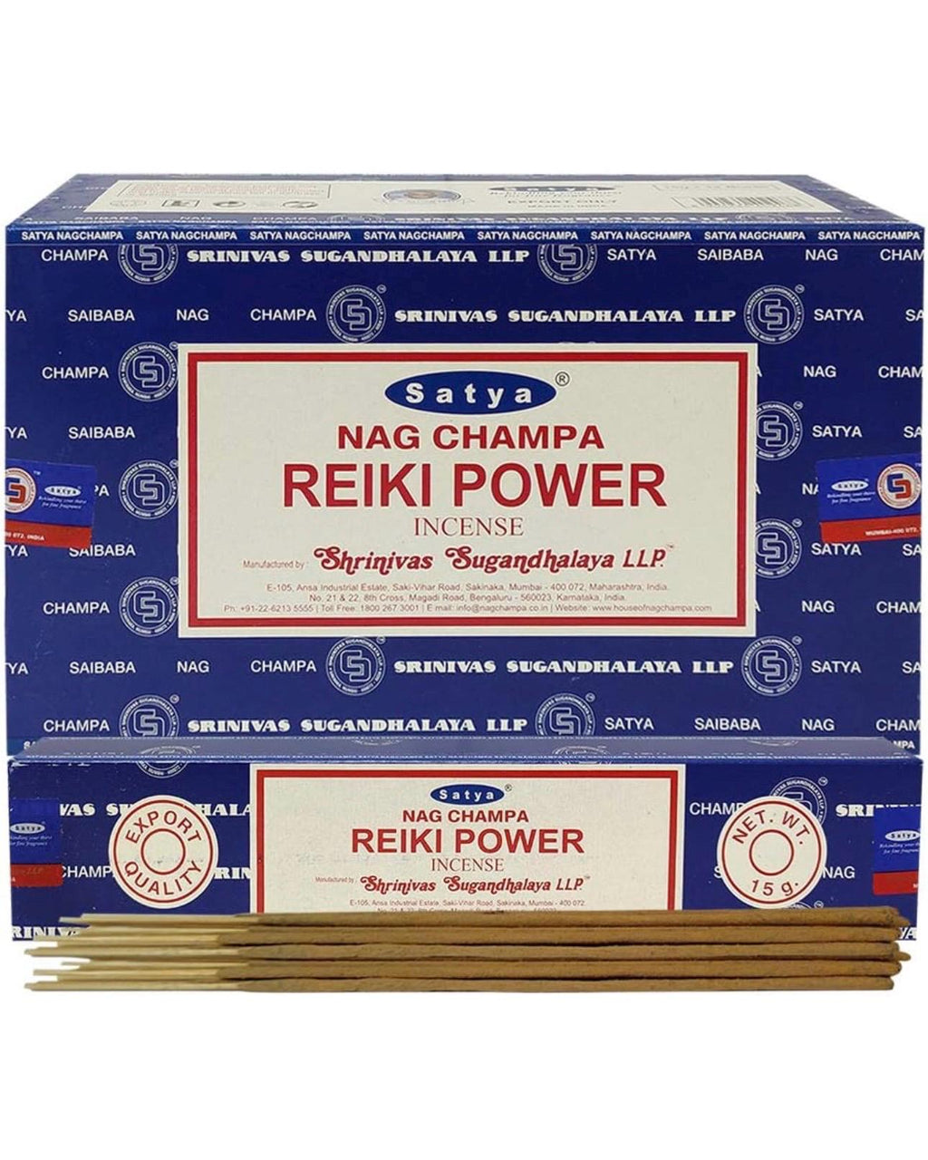 Satya Nag Champa Reiki Power 180 grams. 12 boxes x 15 g per box. Premium Handrolled Incense sticks.
