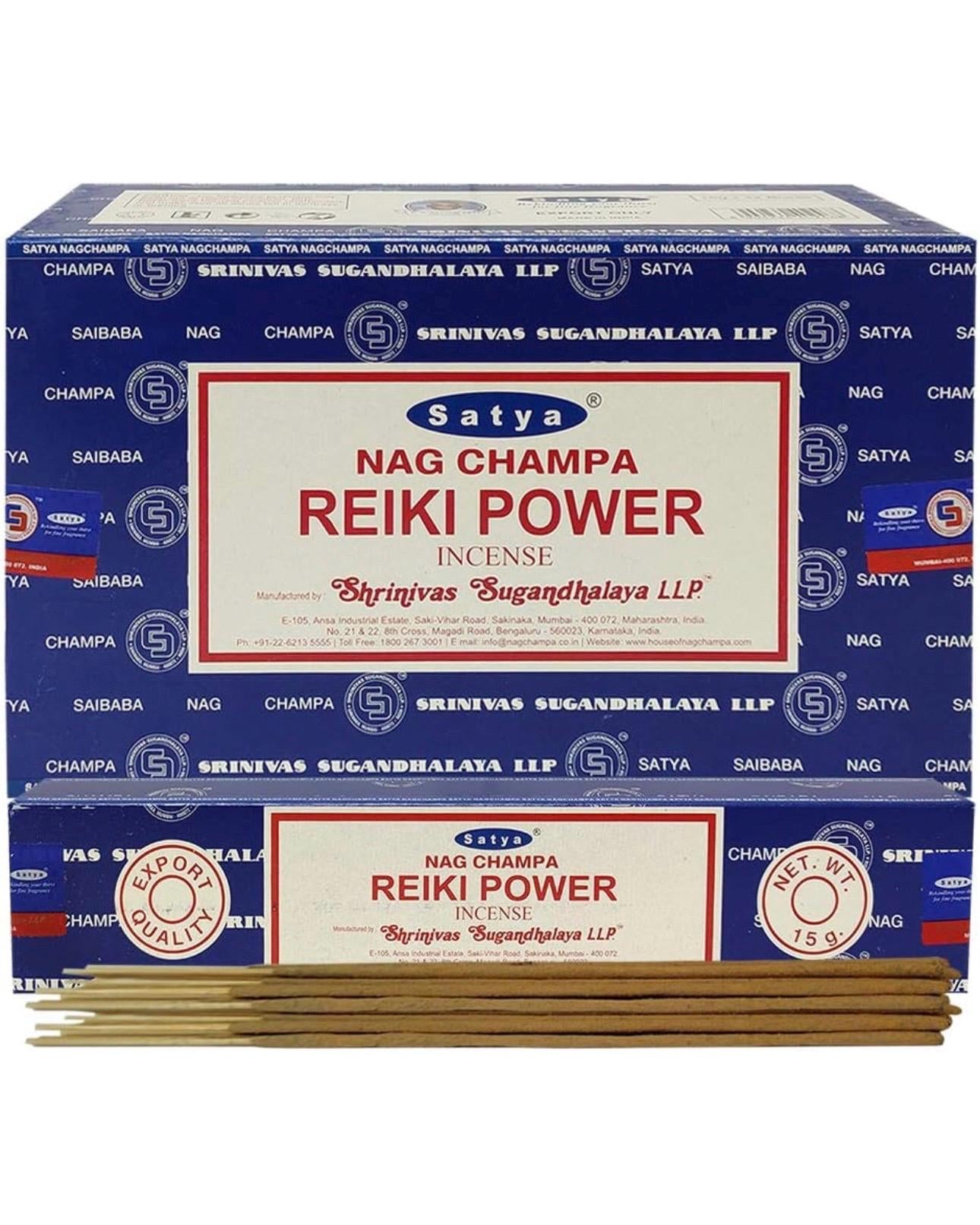 Satya Nag Champa Reiki Power 180 grams. 12 boxes x 15 g per box. Premium Handrolled Incense sticks.