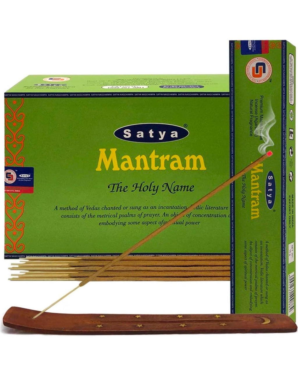 Satya Nag Champa Mantram 180 grams. 12 boxes x 15 g per box. Premium Handrolled Incense sticks.