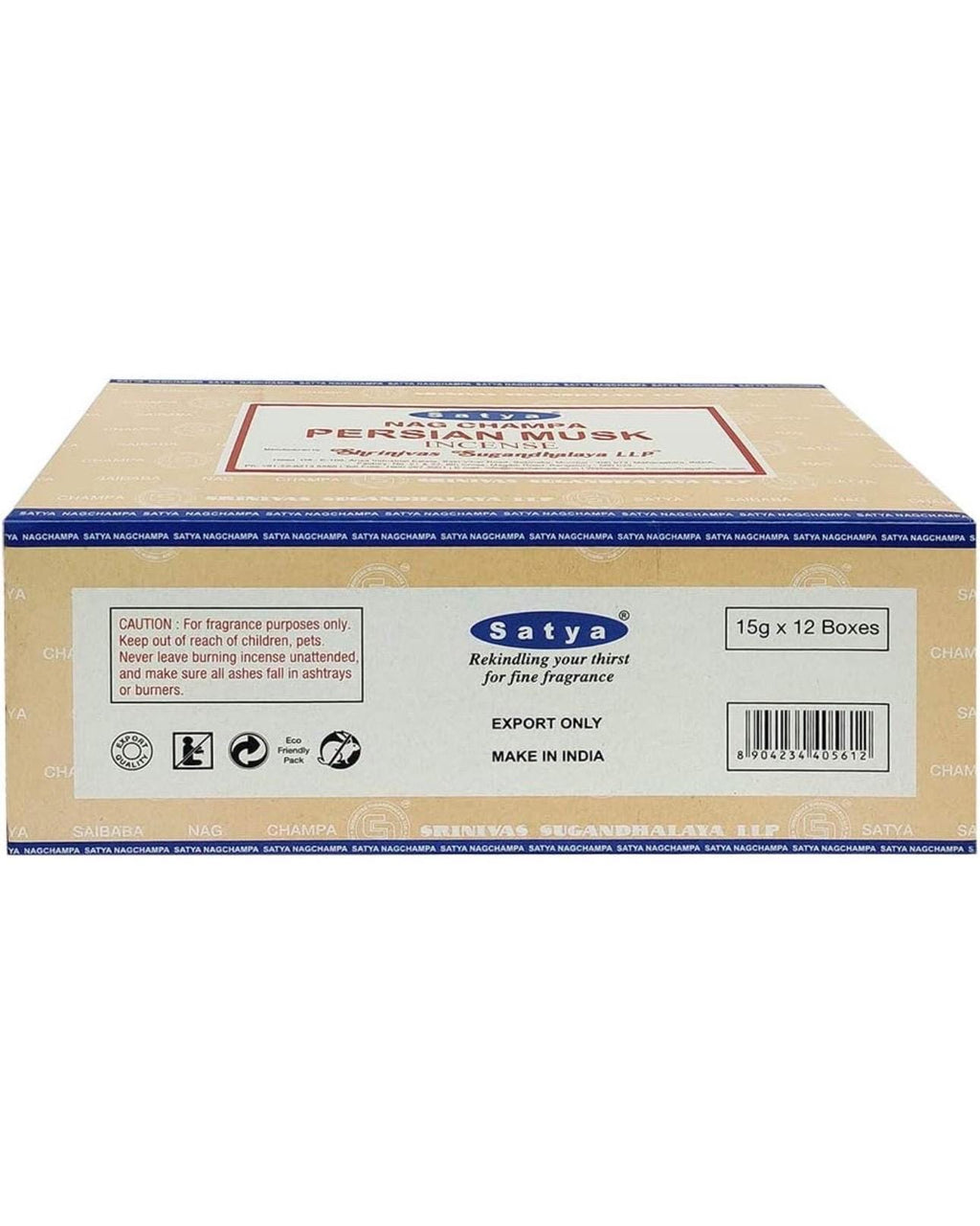Satya Nag Champa Persian Musk 180 grams. 12 boxes x 15 g per box. Premium Handrolled Incense sticks.